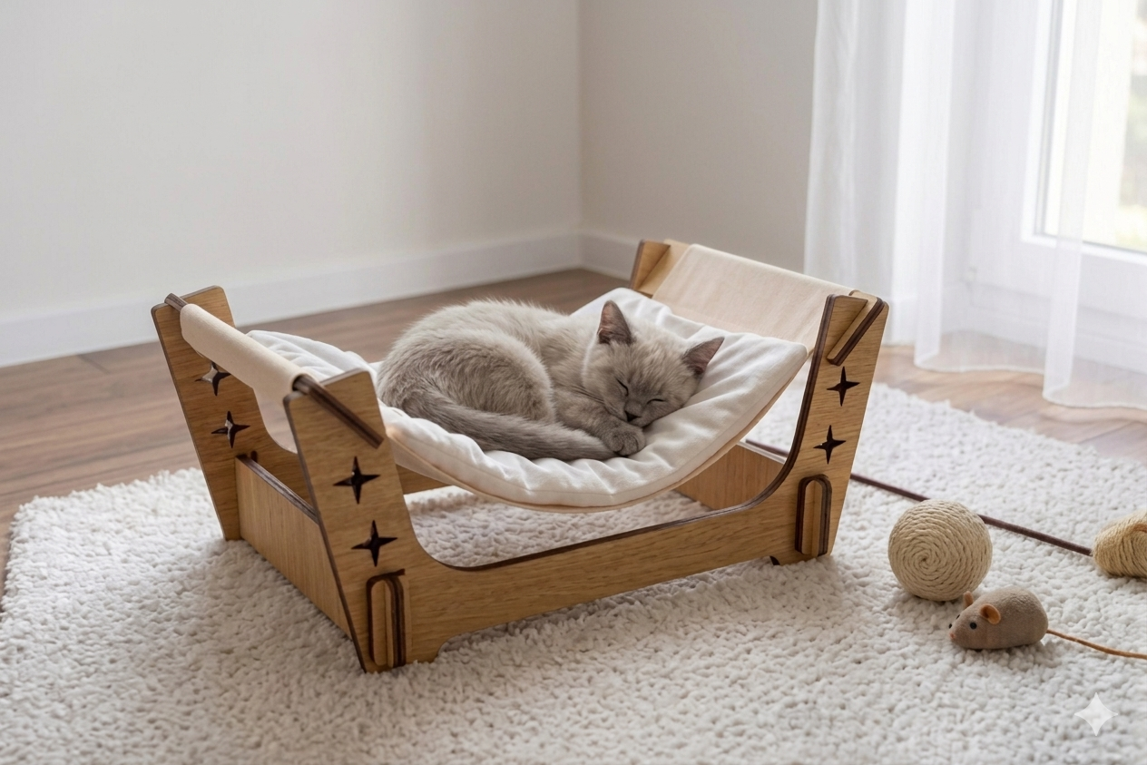 Cama Hamaca para Gatos en Madera MDF 6mm – Diseño Premium Ergonómico