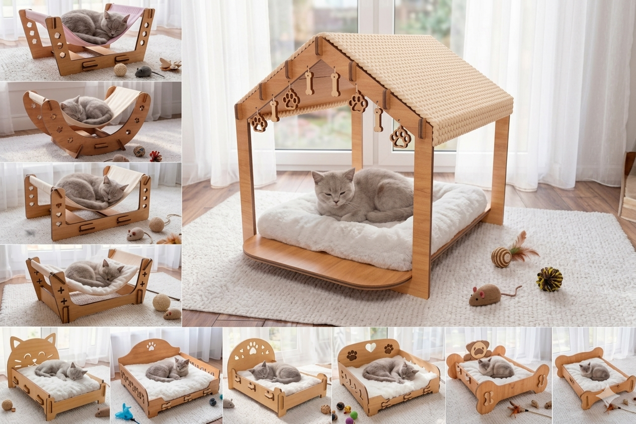 Cama Hamaca para Gatos en Madera MDF 6mm – Diseño Premium Ergonómico - Imagen 4