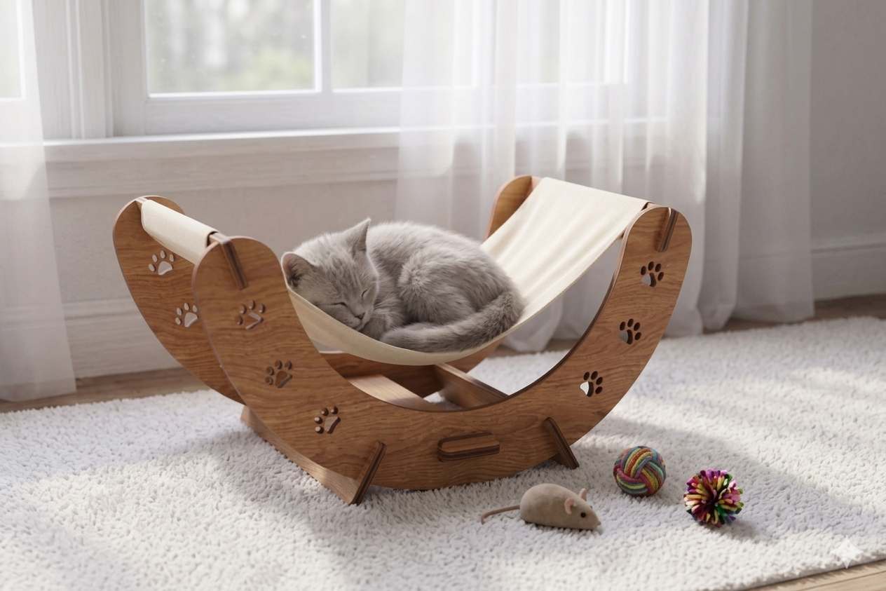 Cama Hamaca para Gatos en Madera MDF 6mm – Diseño Premium Ergonómico - Imagen 3