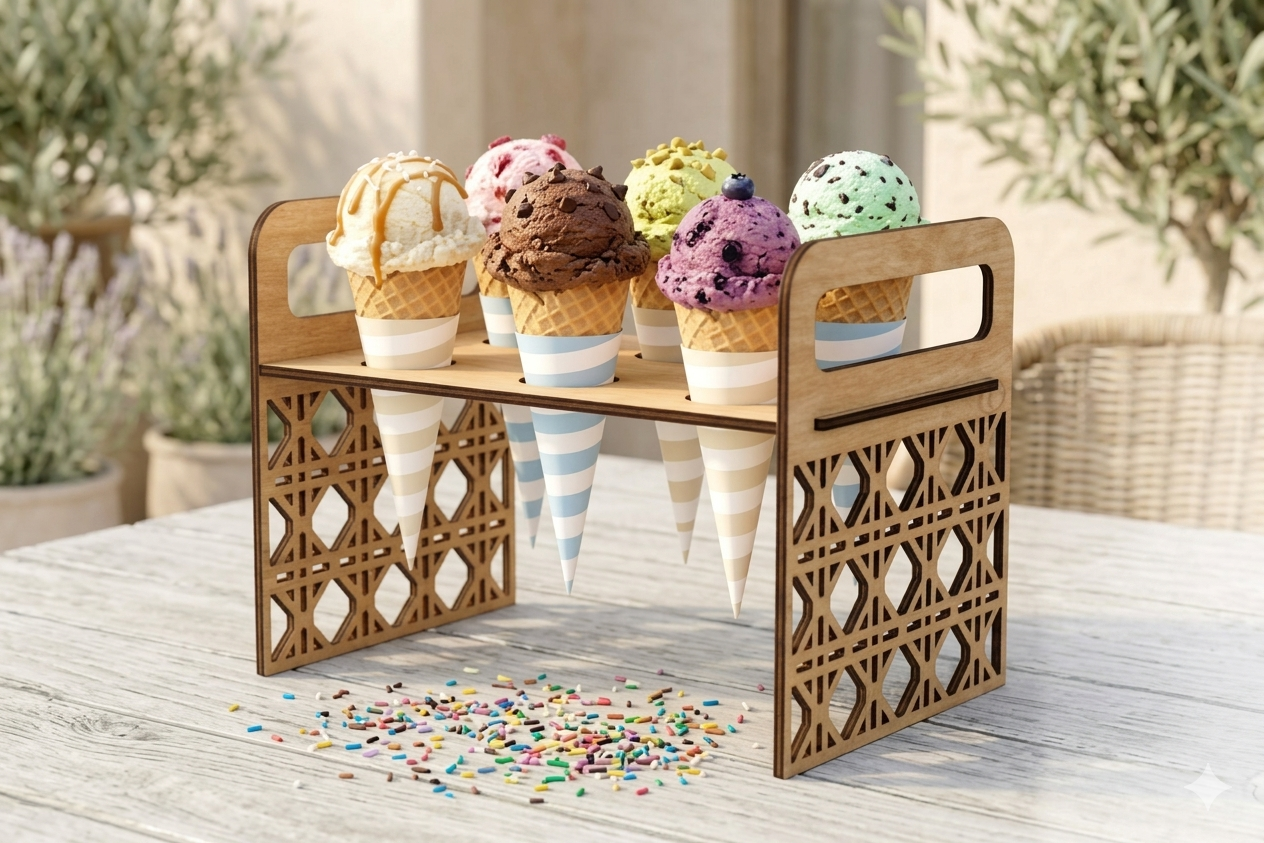 Soporte de Madera Portaconos para Helados – Exhibidor Premium para Eventos y Negocios