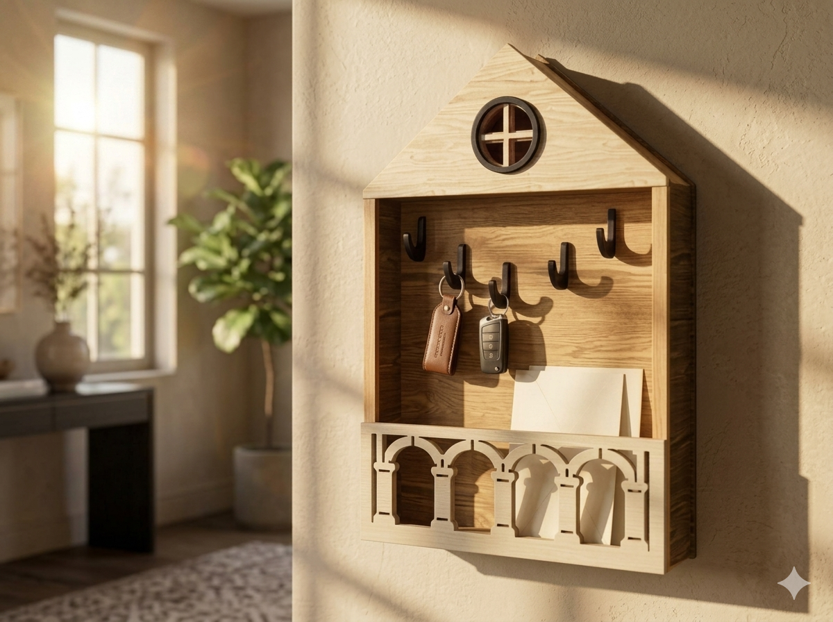 Organizador de Llaves y Correspondencia Tipo Casita – Elegancia y Orden para tu Hogar