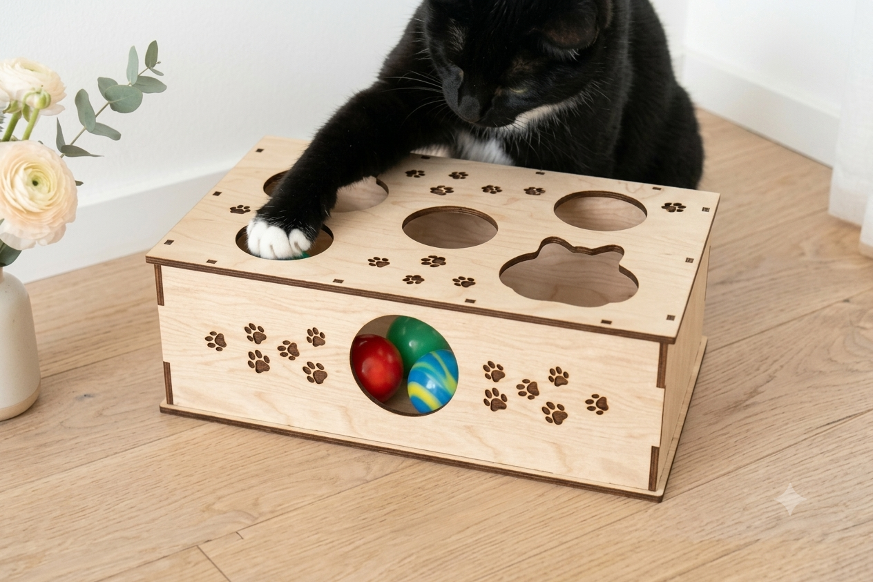 Juguete Interactivo de Madera para Gatos - Caja de Entretenimiento - Imagen 5