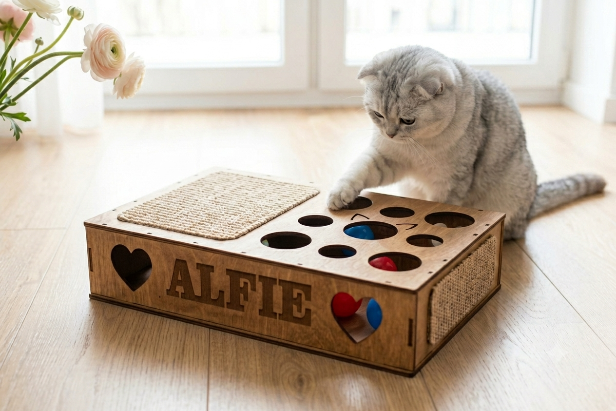 Juguete Interactivo de Madera para Gatos - Caja de Entretenimiento - Imagen 4